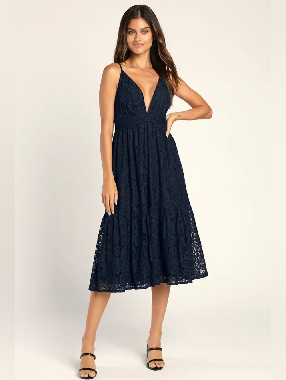 Lulus Expressions of Style Midnight Blue Lace Sleeveless Midi Dress
